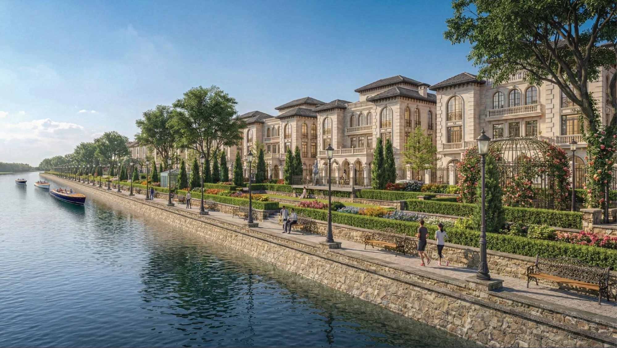 Phối cảnh đại đô thị sinh thái Noble Rivera quy mô 2 tỷ USD, trải dài dọc 11km bờ sông, nằm ngay trên trục đại lộ Tây Thăng Long. 